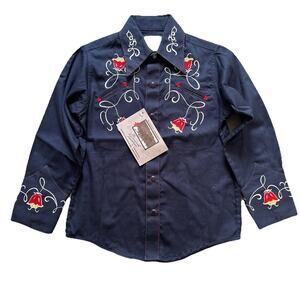Kid's Rockmount Navy Art Deco Floral Embroidered Western Shirt NWT Medium Cowboy